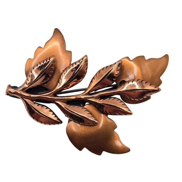 Vtg Brooch Leaf Copper Matisse Renoir Autumn Fall Whimsigoth Fairy Cottage Pin - Picture 8 of 10